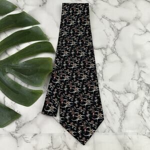 Kieselstein Cord Mens Vintage 90s Silk Neck Tie Black Gray Knights Scroll Italy